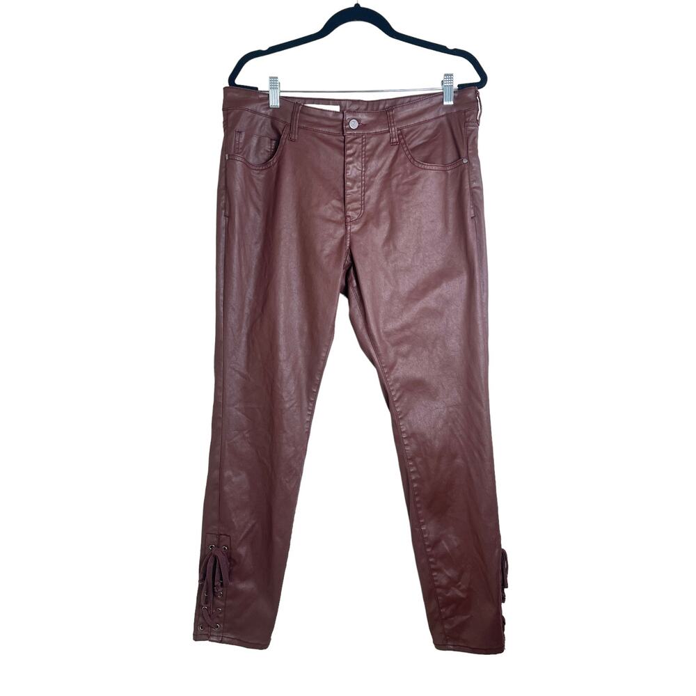 Pilcro & The Letterpress Anthropologie Women's Rust Brown Coated Lace Up Pant 32